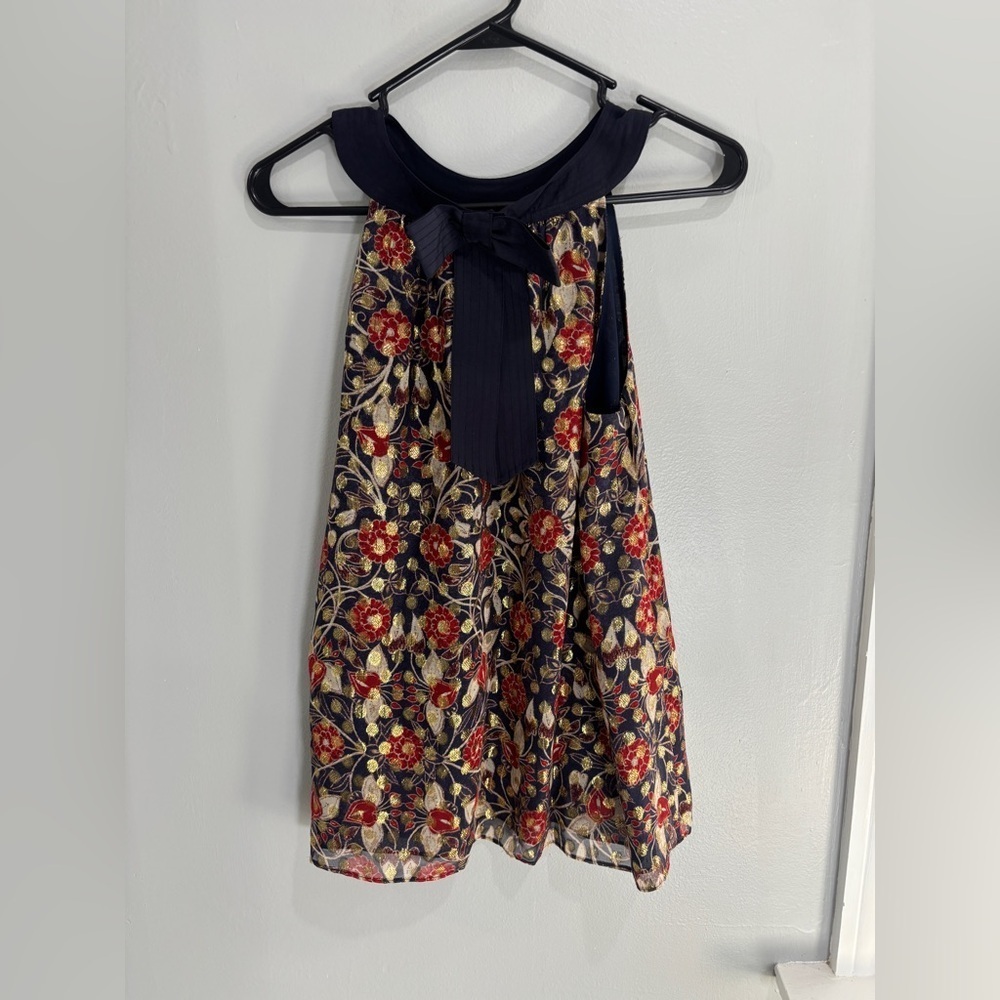 Tory Burch Silk Floral Gold Metallic Halter Top Blouse Size 4 Business casual - Picture 9 of 9